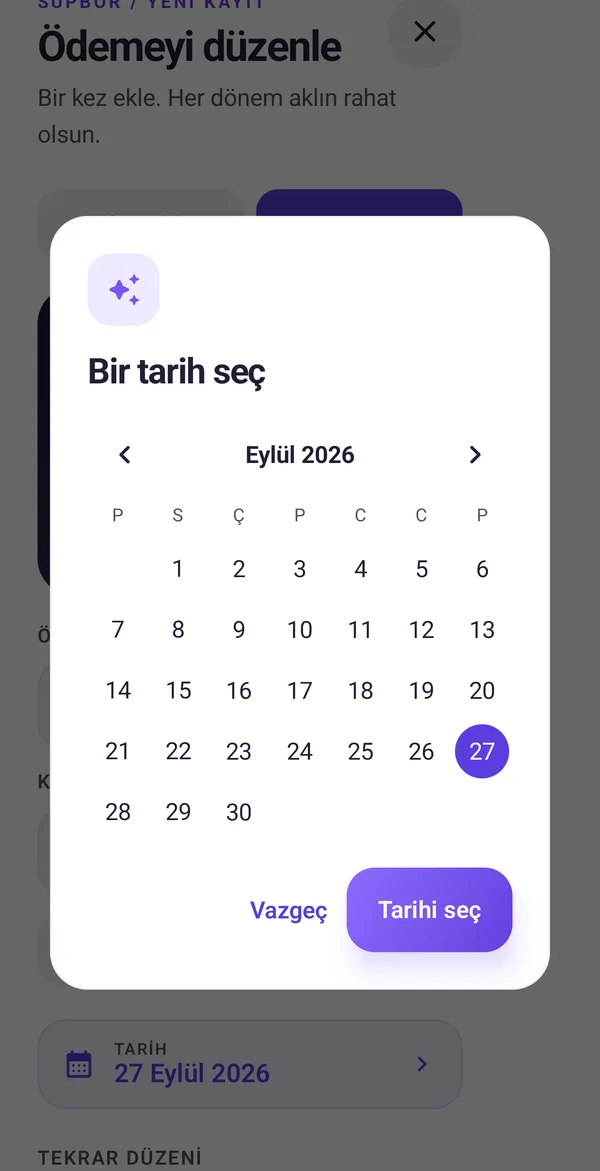 Tarih seçme penceresi