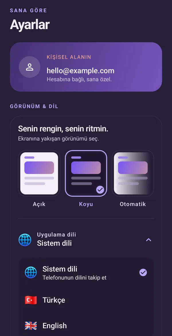 Dil ve tema ayarları